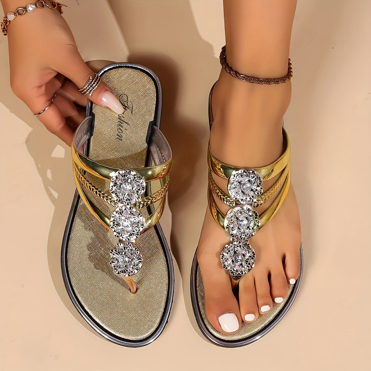 Quincy rhinestone strap sandals top view