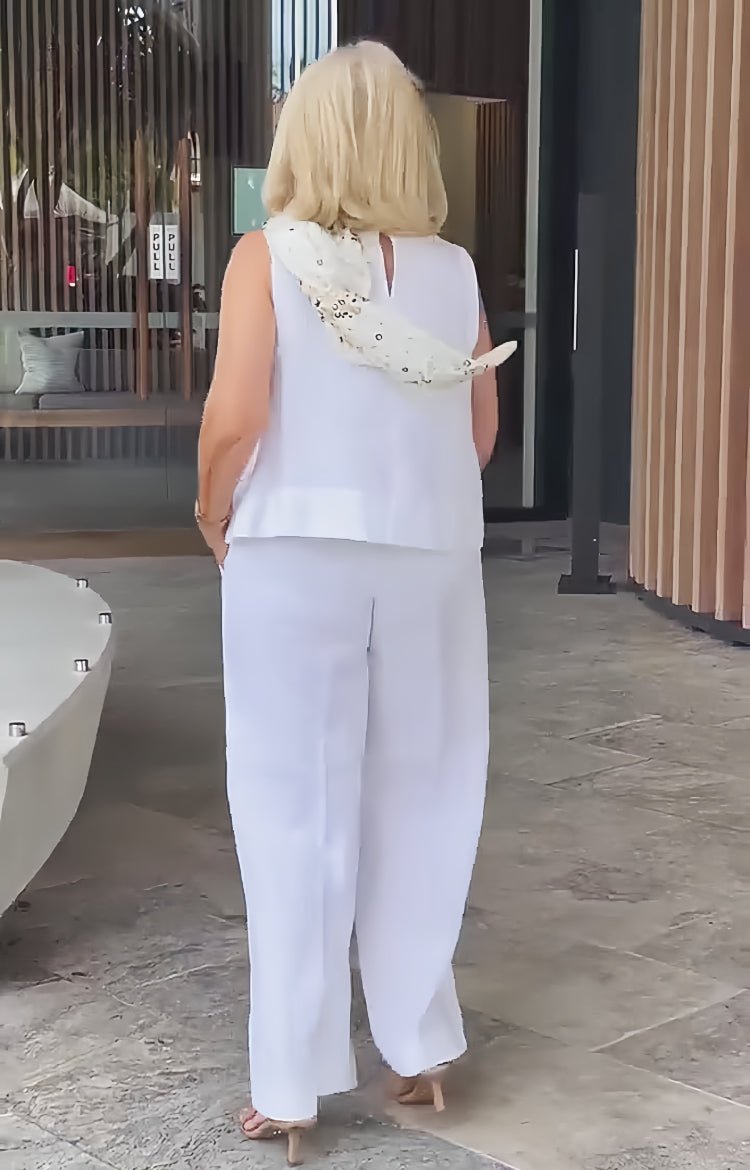 Two-piece white set full-length view
