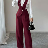 Tailored wide-leg jumpsuit in burgundy, front view