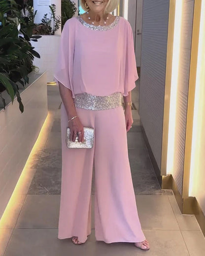 Rosaline | Sequin Chiffon Colorblock Party Set