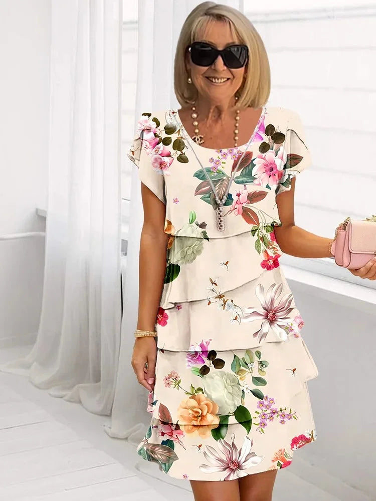 Roselva | Ruffled Floral Pleated Midi Dress