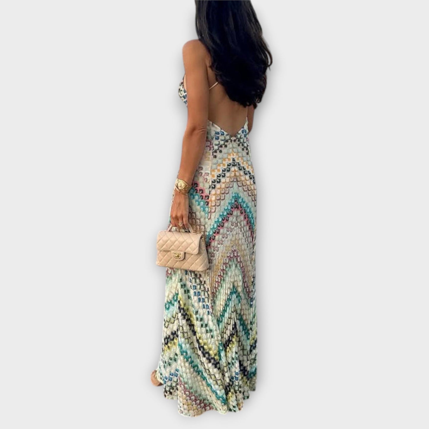 Relaxed knit maxi dress styled for autumn