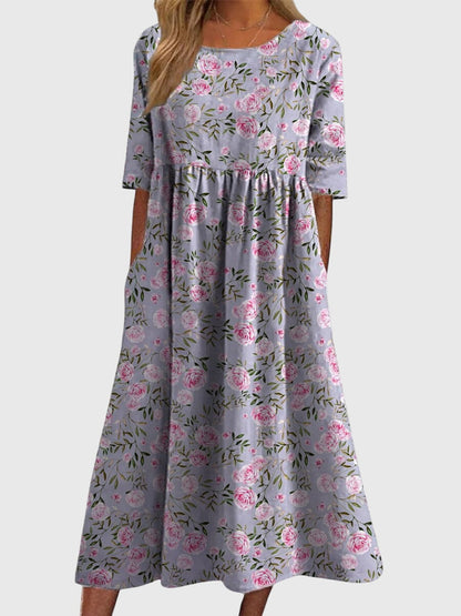 Aureline | Floral Midi Dress with Pockets