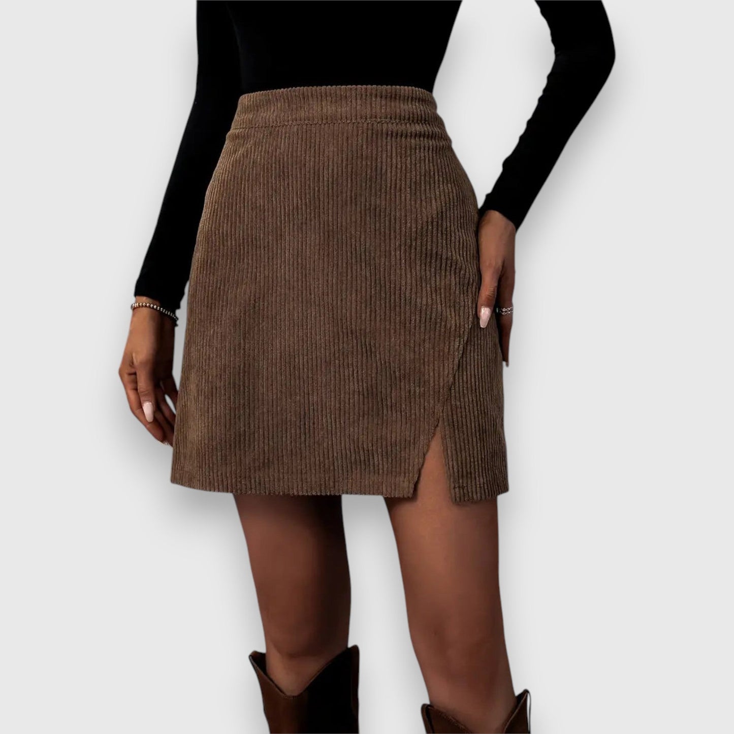 Celeste | Corduroy Midi Skirt With Front Slit