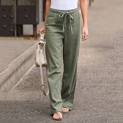 Drawstring trousers showing tie waist detail