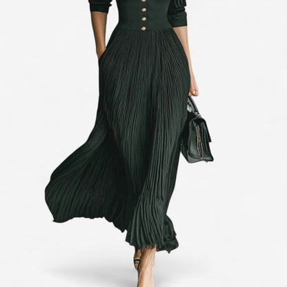 Collared pleated maxi dress, side view