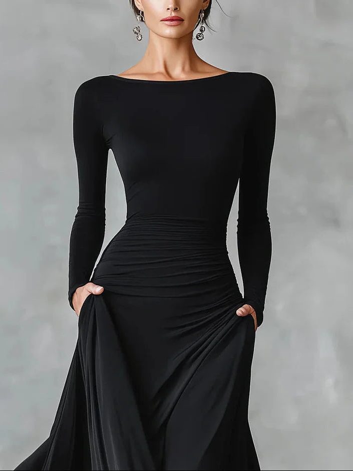 Black long sleeve maxi dress, view 2