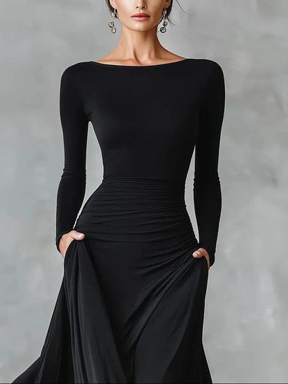 Black long sleeve maxi dress, view 2