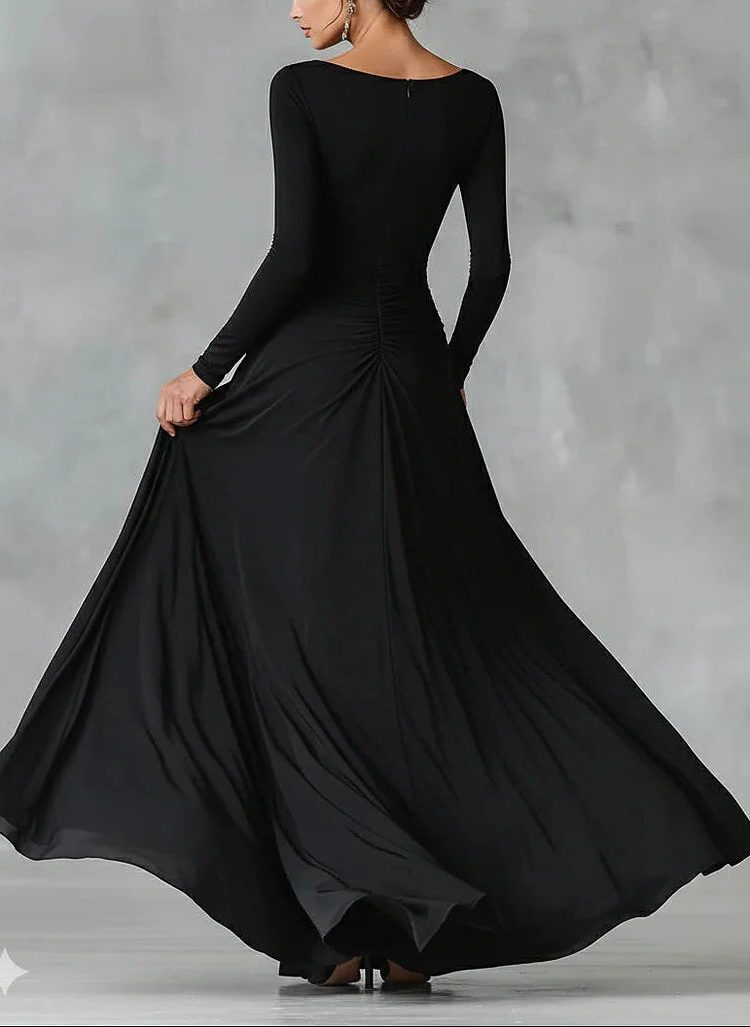Black long sleeve maxi dress, view 4