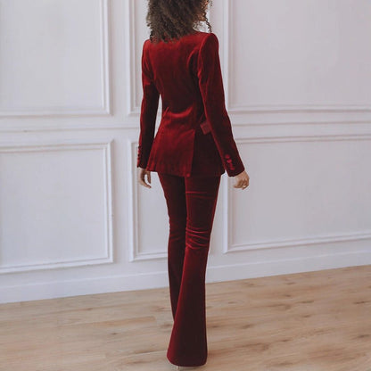 Velvet blazer and flare trouser set for women view 3