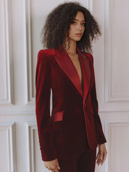 Velvet blazer and flare trouser set for women view 4