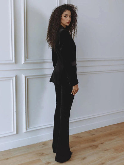 Velvet blazer and flare trouser set for women view 7