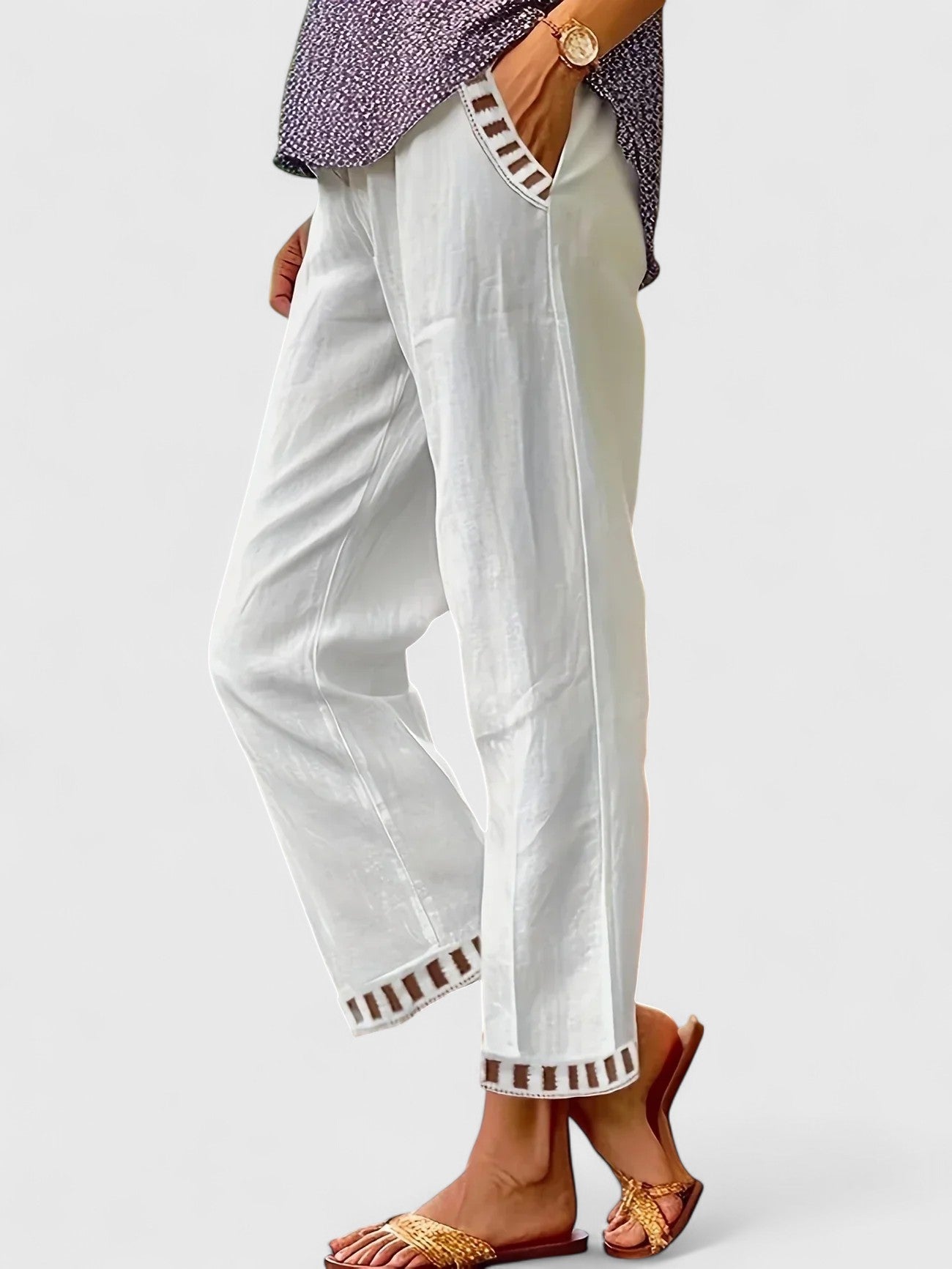 Contrast-trim cropped trousers in light blue