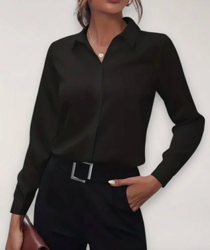 Collared button-front top in black colourway