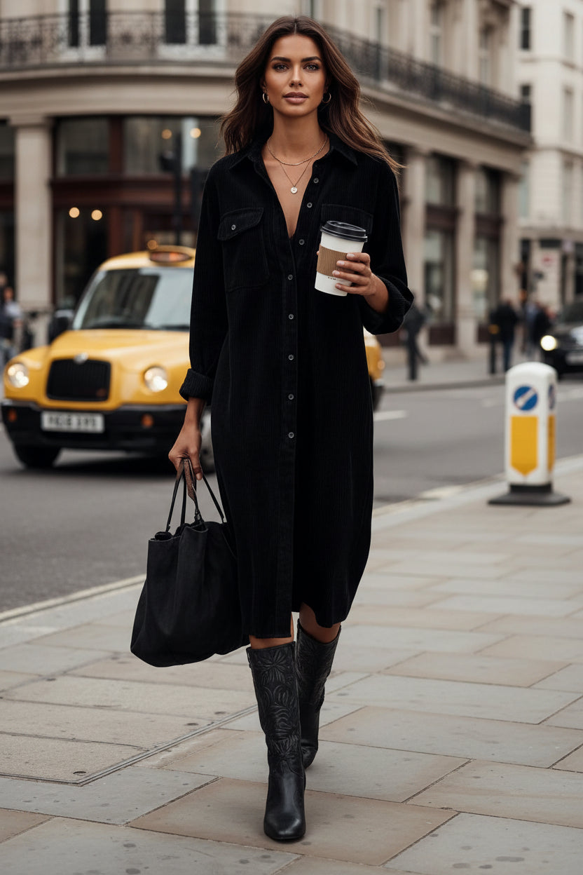 Relaxed double-pocket midi dress for women view 5