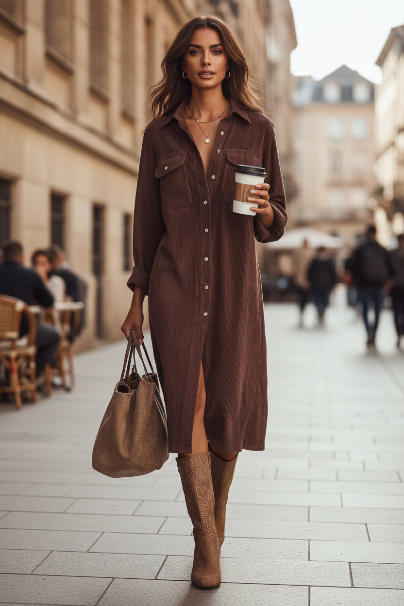 Relaxed double-pocket midi dress for women view 8