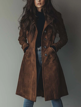 Brenda long suede-look button-front trench coat, front view