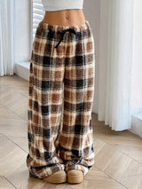 Eira plaid wide-leg fleece pants for women