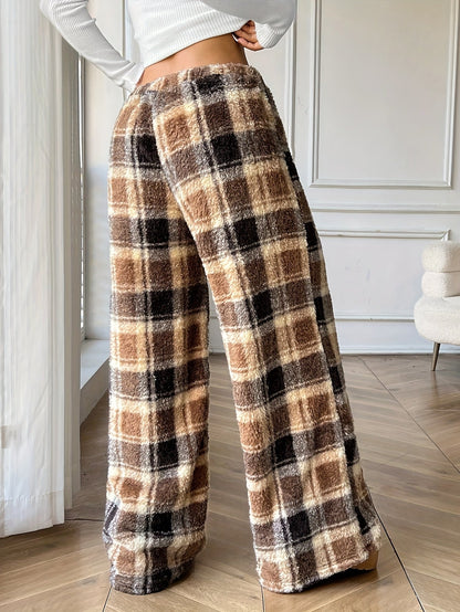 Eira plaid wide-leg fleece pants, view 2