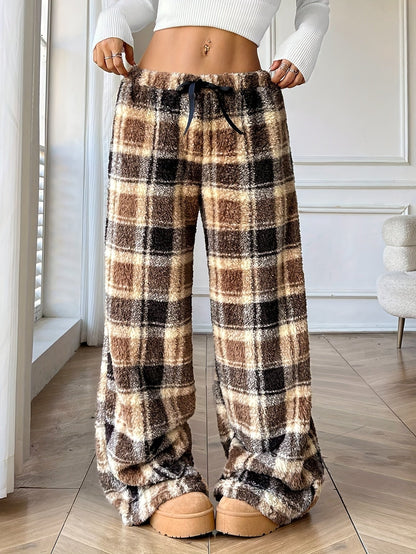 Eira plaid wide-leg fleece pants, view 4