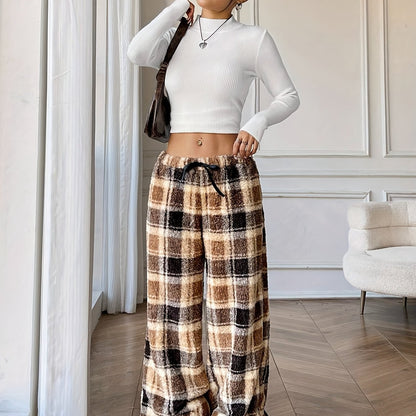 Eira plaid wide-leg fleece pants, view 6