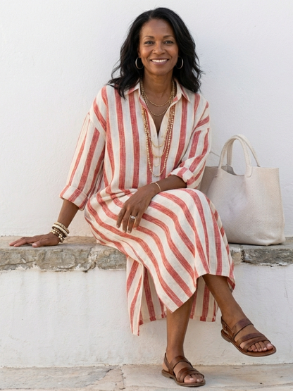 Striped midi shirt dress