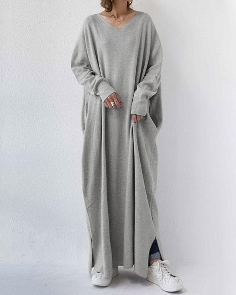 Brielline | V-Neck Oversized Long Sleeve Maxi Dress