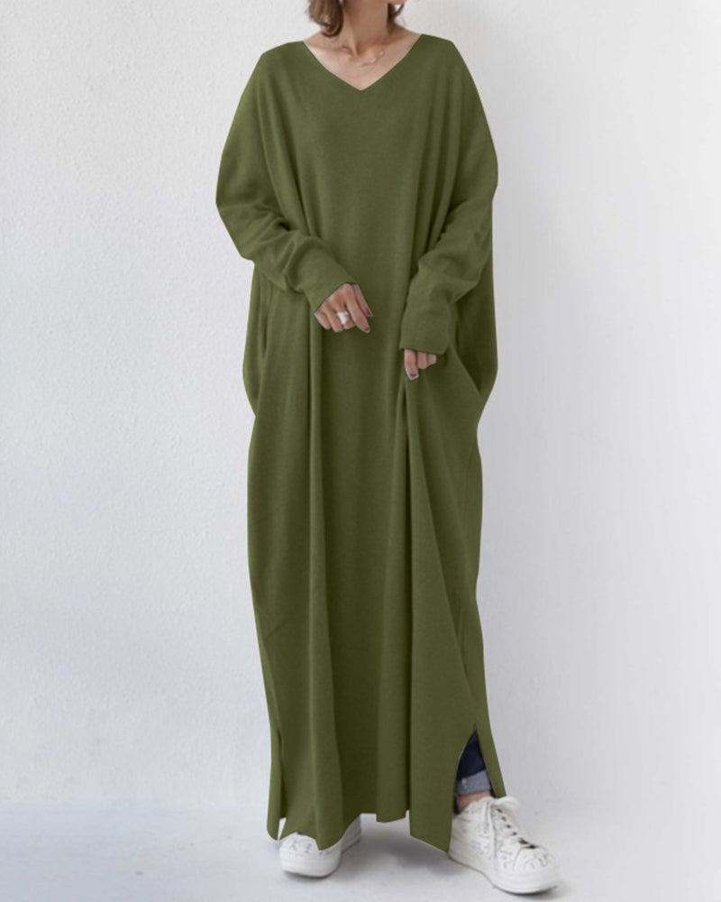 Oversized maxi dress showing V-neckline