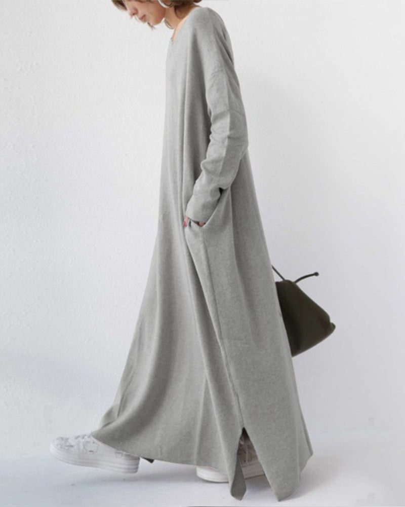 Long sleeve oversized maxi dress, side view
