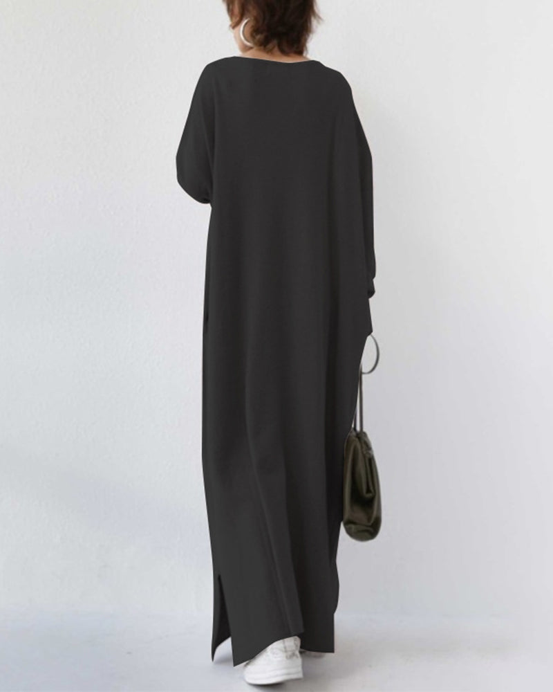 V-neck oversized maxi dress shown on model