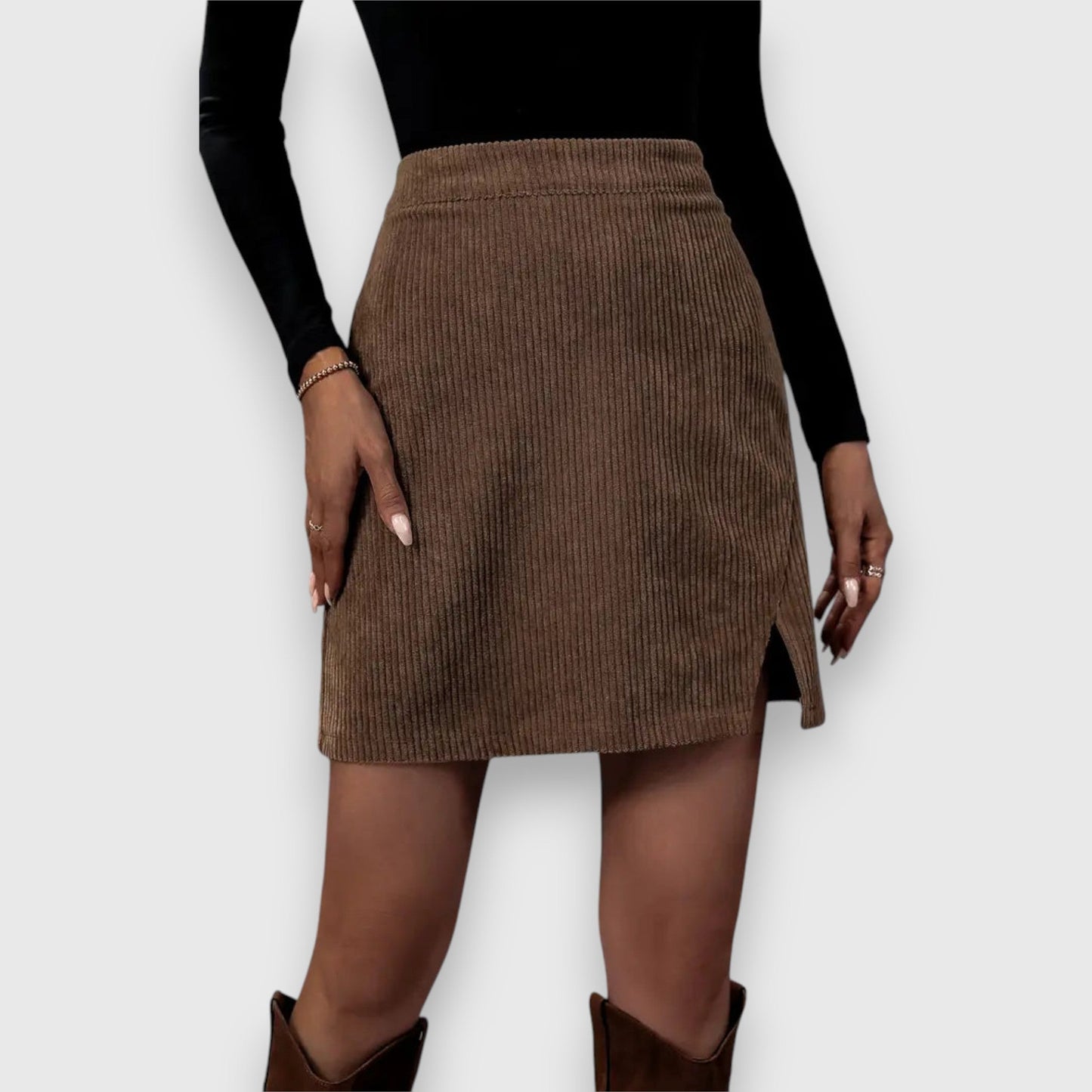 Celeste | Corduroy Midi Skirt With Front Slit