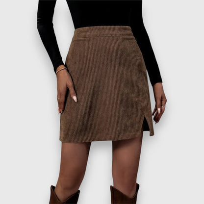 Celeste | Corduroy Midi Skirt With Front Slit