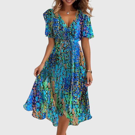 Calista | Summer Midi Dress Wrap V Neck