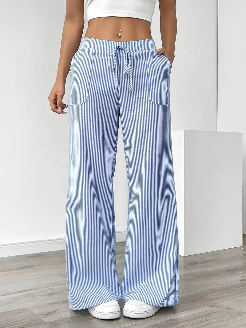 Striped wide-leg trousers, side view