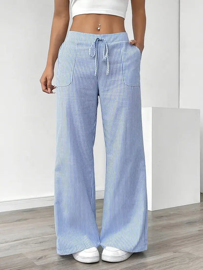 Striped wide-leg trousers, side view