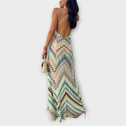 Herringbone knit maxi dress full-length view