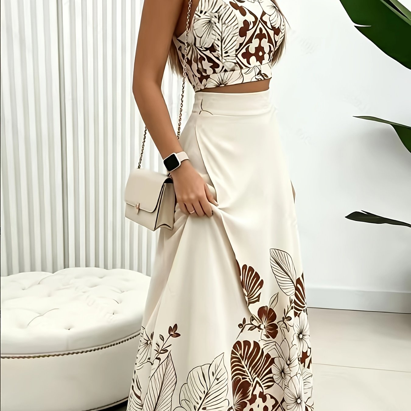 Halter top and high-waist skirt set, additional view