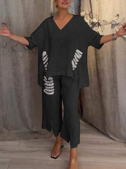 Sutton | Draped Top & Wide Leg Summer Set