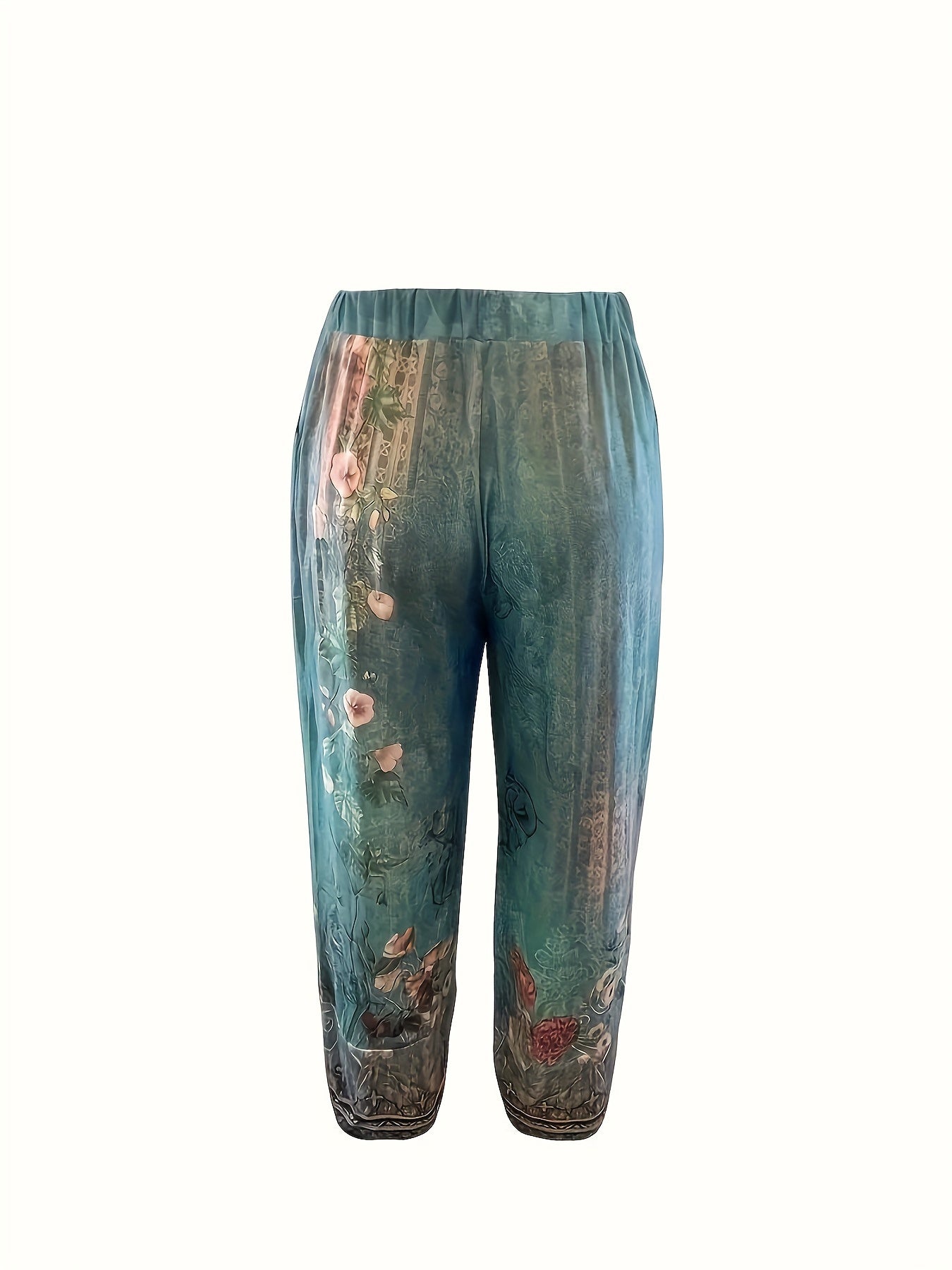 Cropped trousers showing elastic waist detail