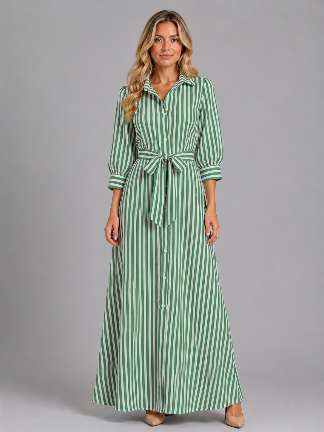 Striped shirt maxi dress in green