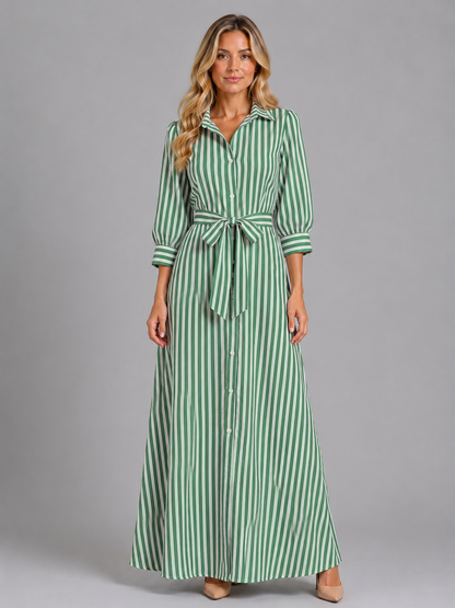 Striped shirt maxi dress in green