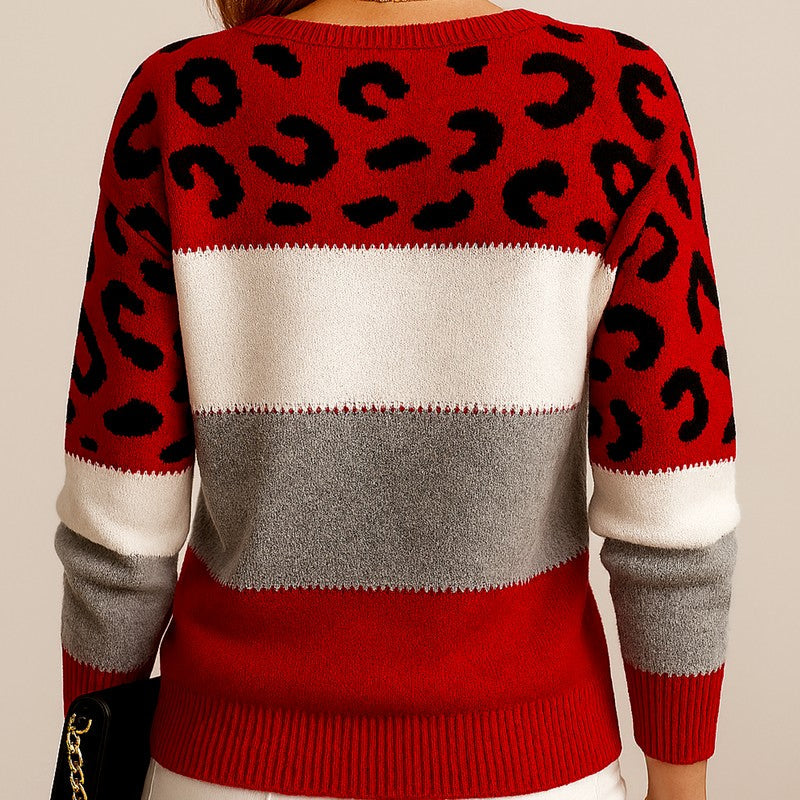 Ottavienne leopard print colorblock knit sweater