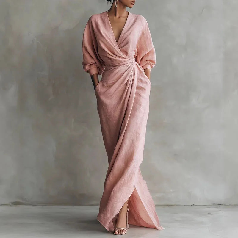 Twist front wrap waist maxi dress, front view