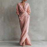 Twist front wrap waist maxi dress, front view