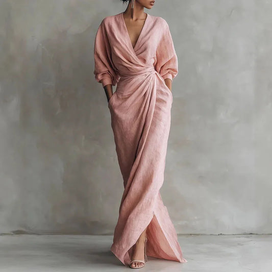 Twist front wrap waist maxi dress, front view