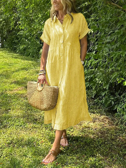 Casual striped button-up midi dress