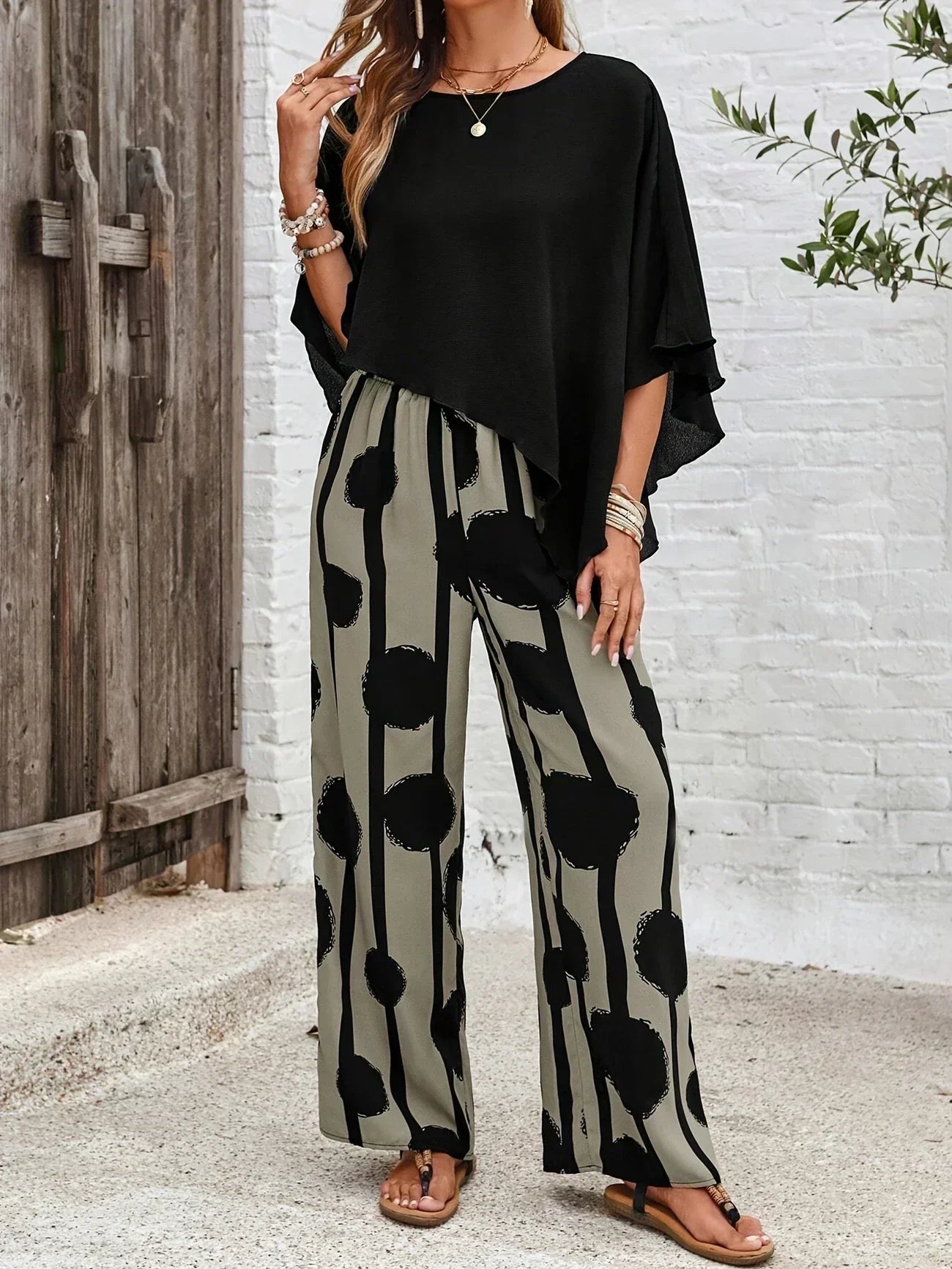 Elastic waist two-piece set