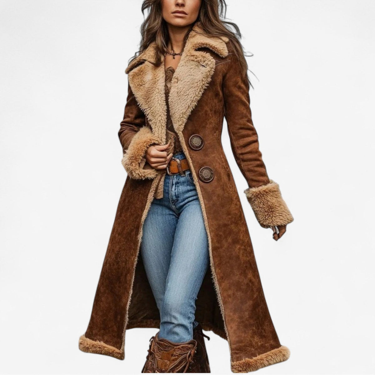 Ursula sherpa-lined long coat for women
