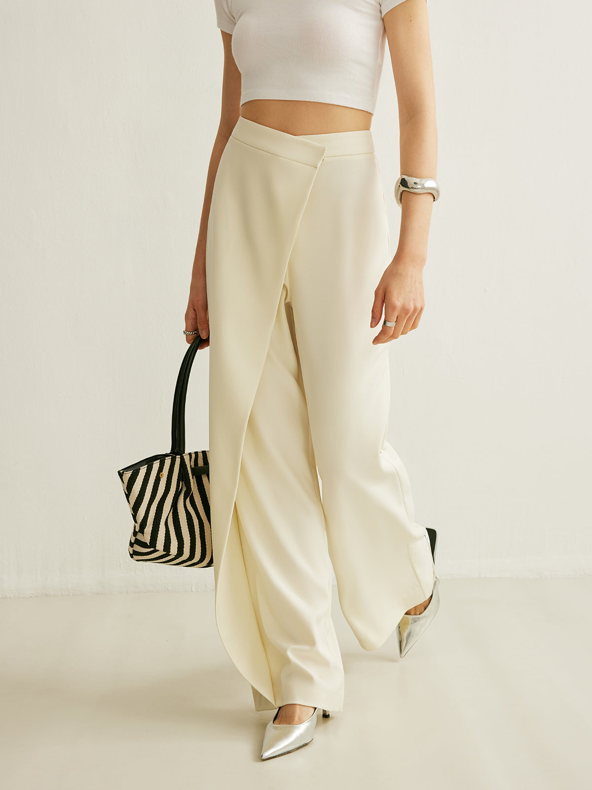 High-waist wide-leg trousers, back view