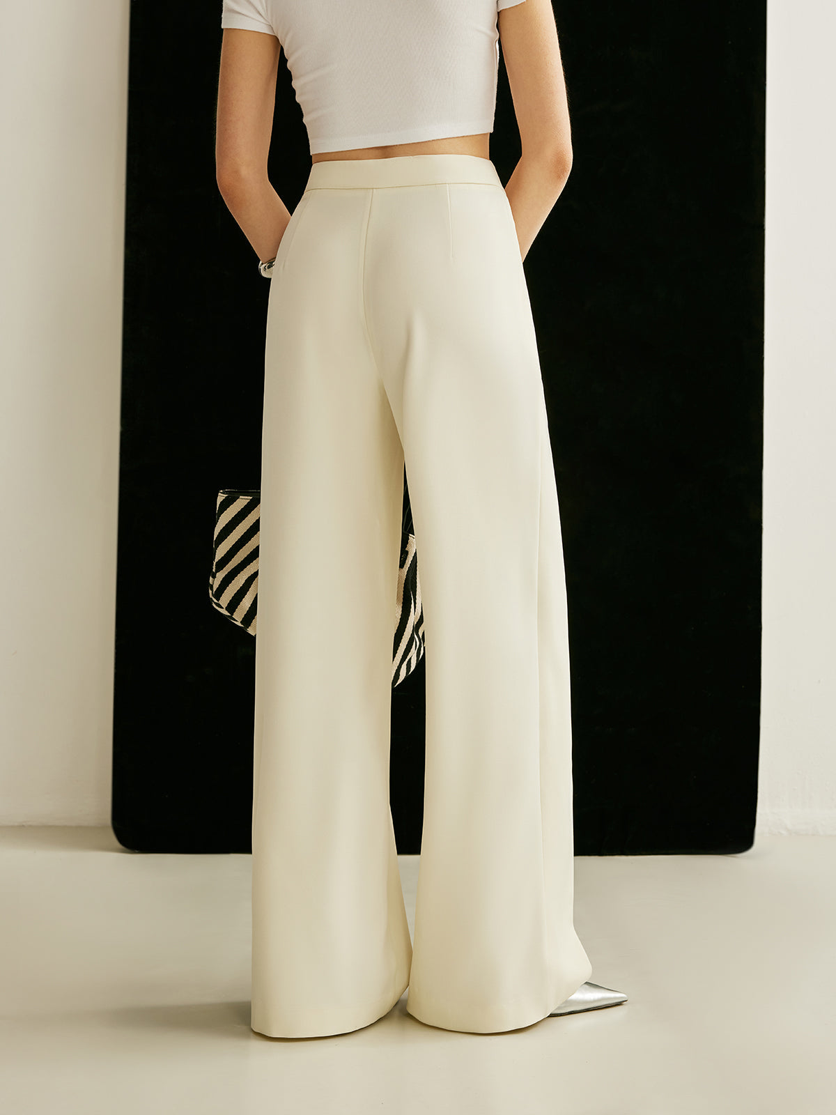 High-waist wrap front trousers, full-length view